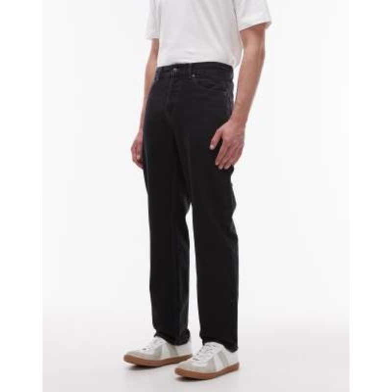 Topman rigid straight leg carpenter jeans in washed black