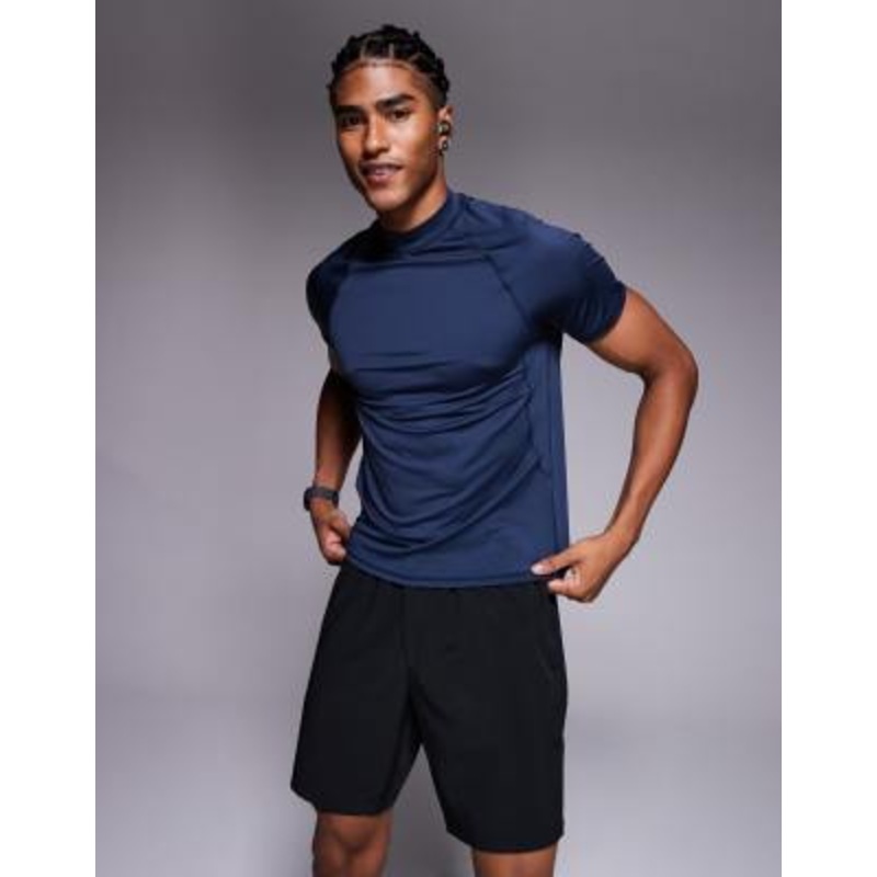 4505 muscle fit seam detail quick dry training base layer with mock neck in navy
