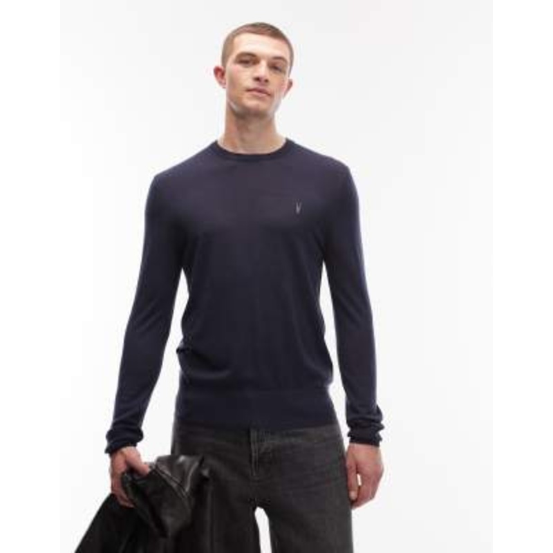 Allsaints merino crew neck knit sweater in blue