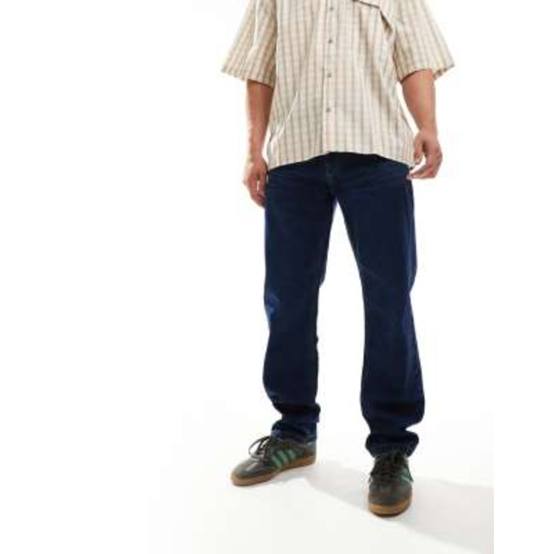 Another Influence washed relaxed straight leg jeans in indigo blue