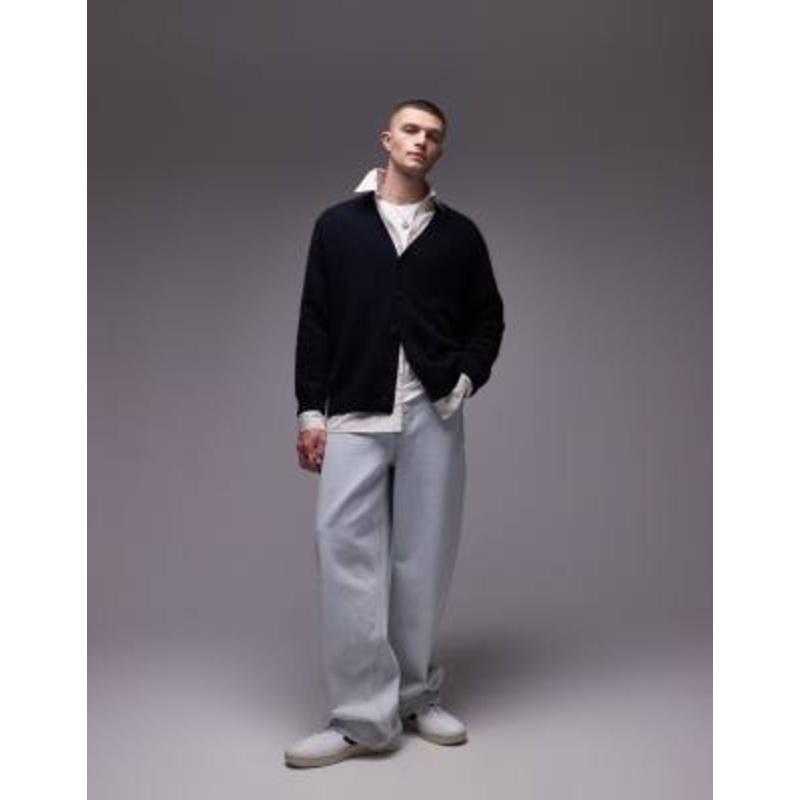 ARKET textured alpaca blend cardigan in navy