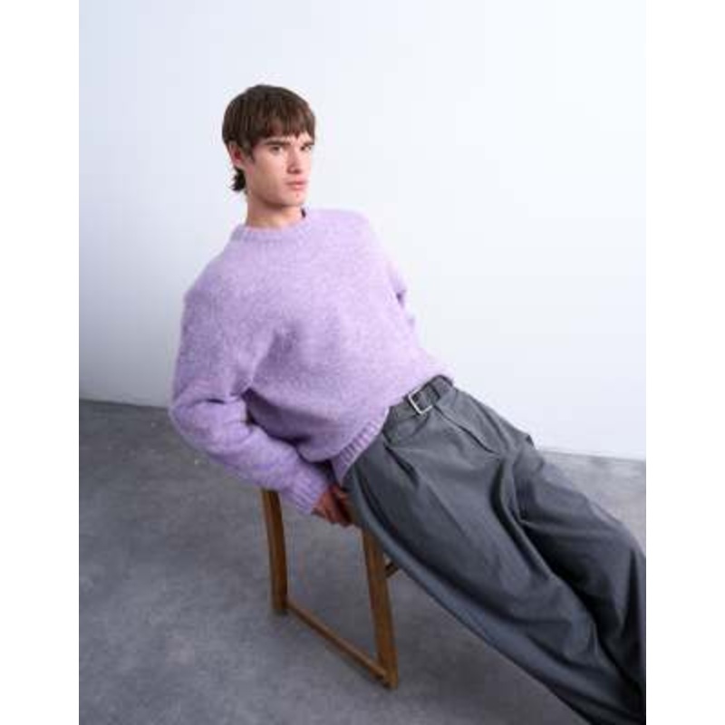 Topman loose knit crew sweater in purple