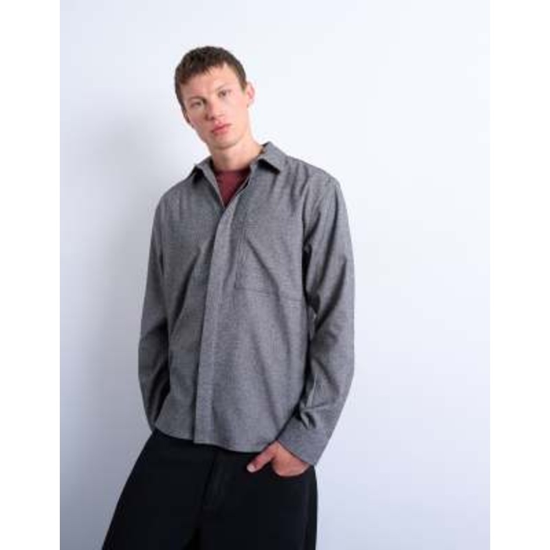 Topman relaxed fit textured shirt in salt & pepper