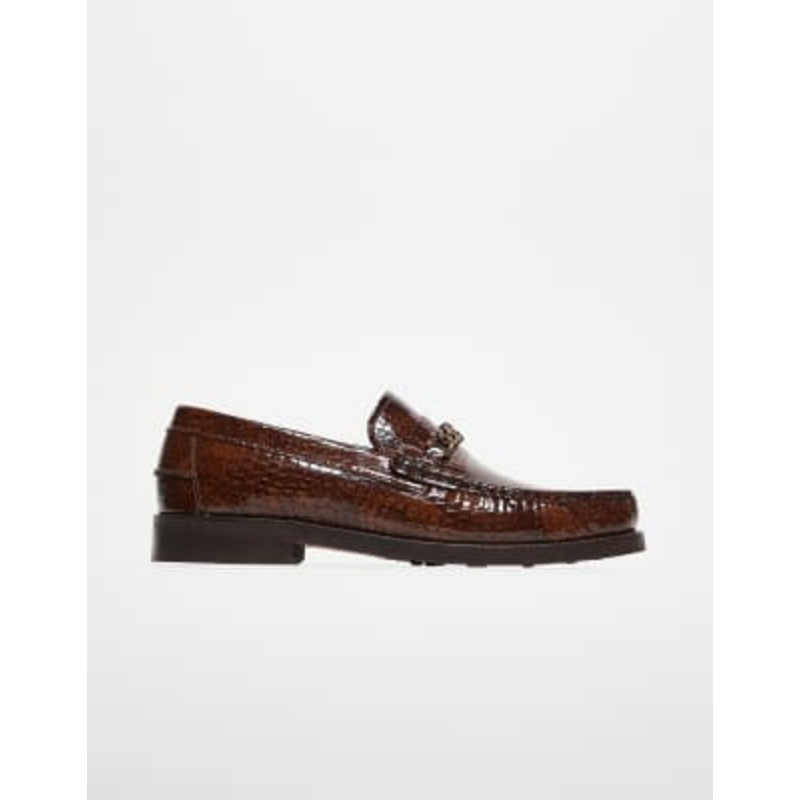 Walk London Dalston chain loafers in tan embossed leather