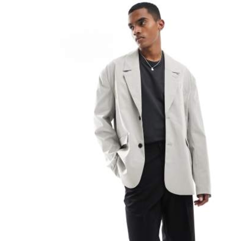 Weekday Eman oversized blazer in gray-beige melange