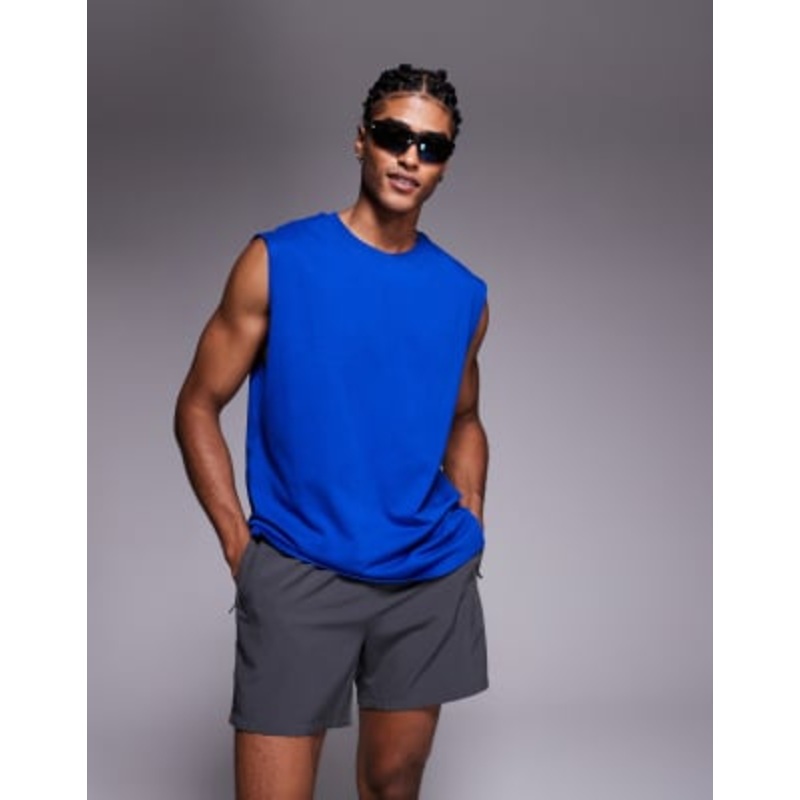 4505 Icon cotton oversized pump training tank with quick dry finish in cobalt blue