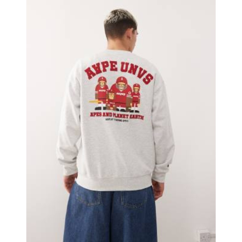 Aape by A Bathing Ape crew neck sweatshirt in gray with team back print