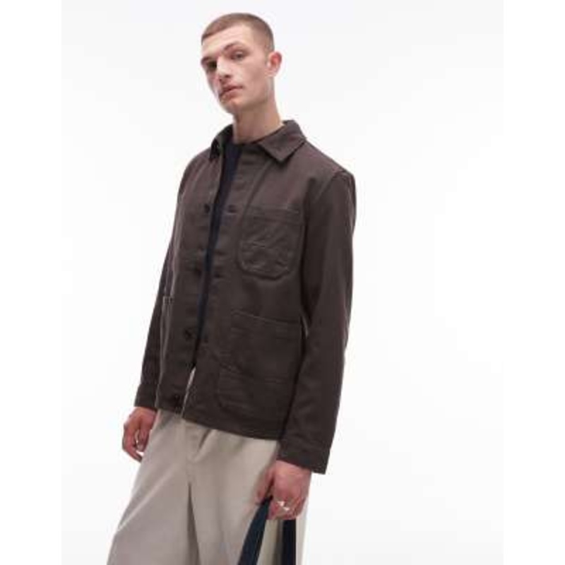 ARKET overdyed twill shacket in dark mole