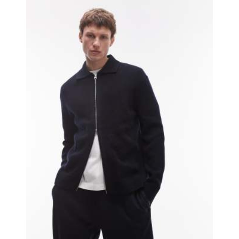 ARKET oversized cardigan with two way zip in dark blue