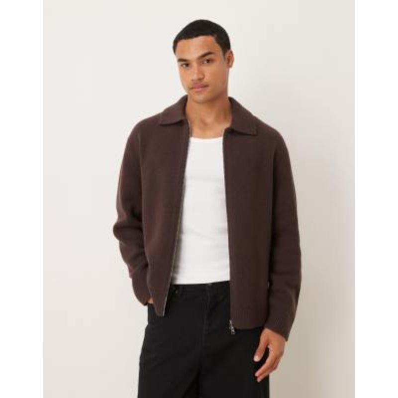 ARKET oversized cardigan with zip front in brown
