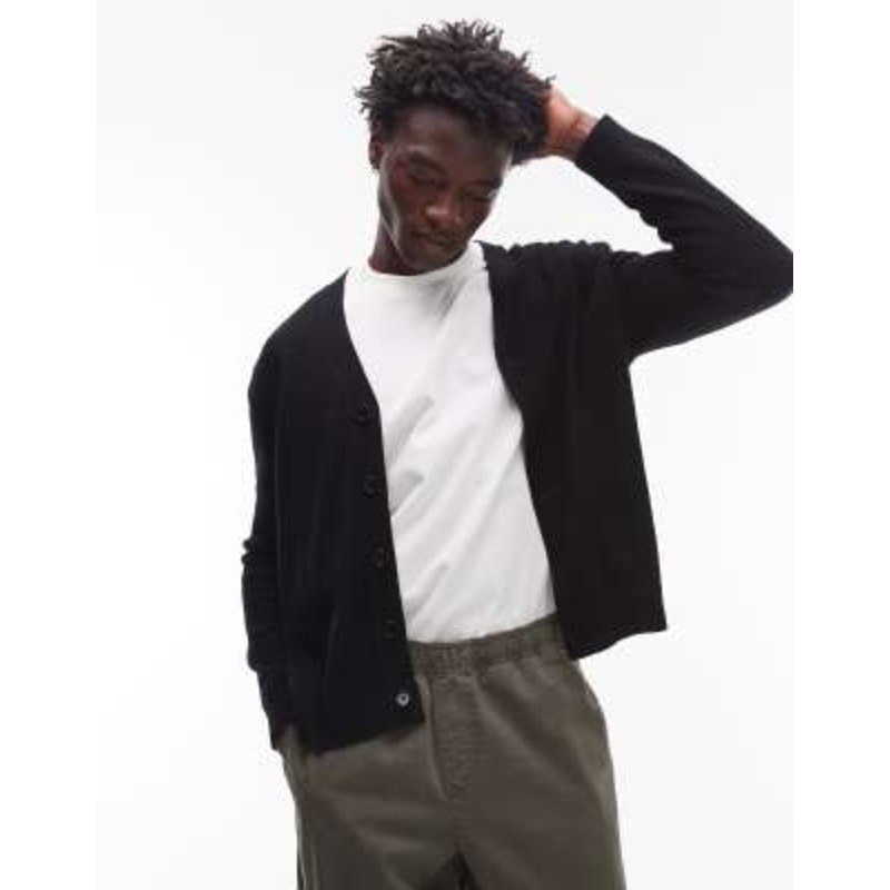 ARKET textured wool blend knitted cardigan in black