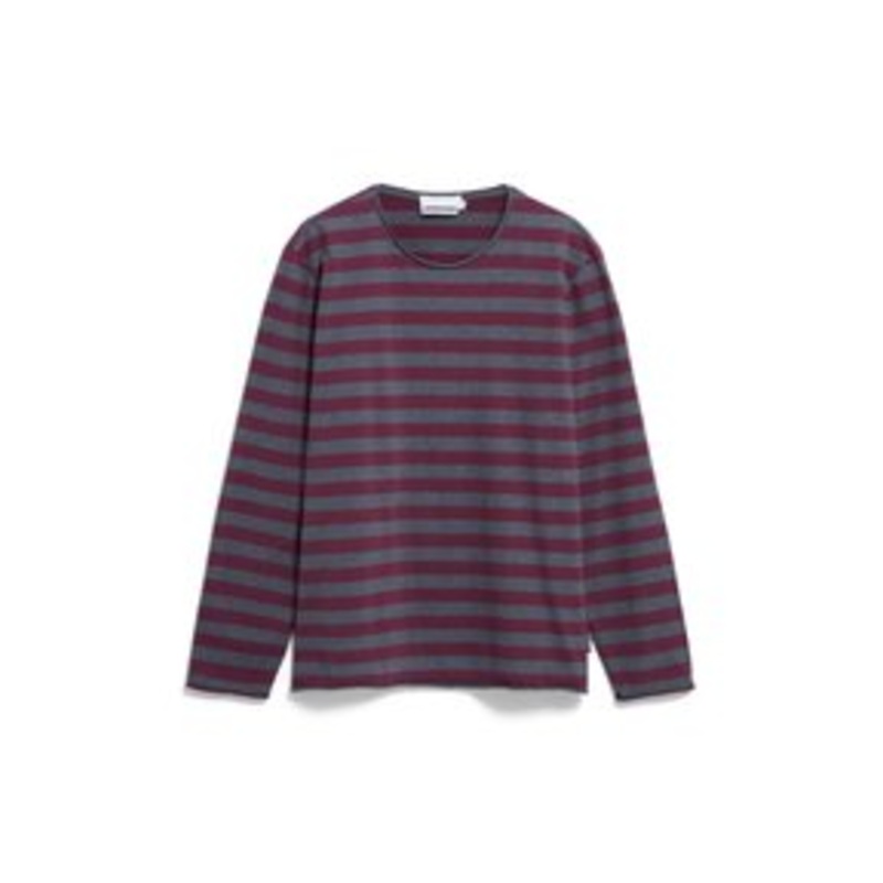 ARMEDANGELS MAARKOS STRIPES – Langarmshirt – steel melange-dark cranberry/schwarz meliert