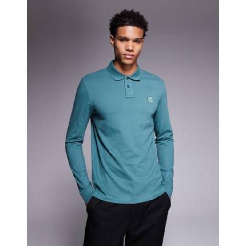 BOSS Orange Passerby long sleeve polo shirt in open green