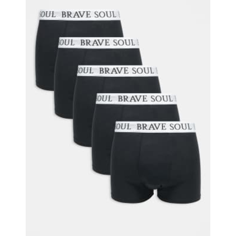 Brave Soul 5 pack boxers with logo waistband in black