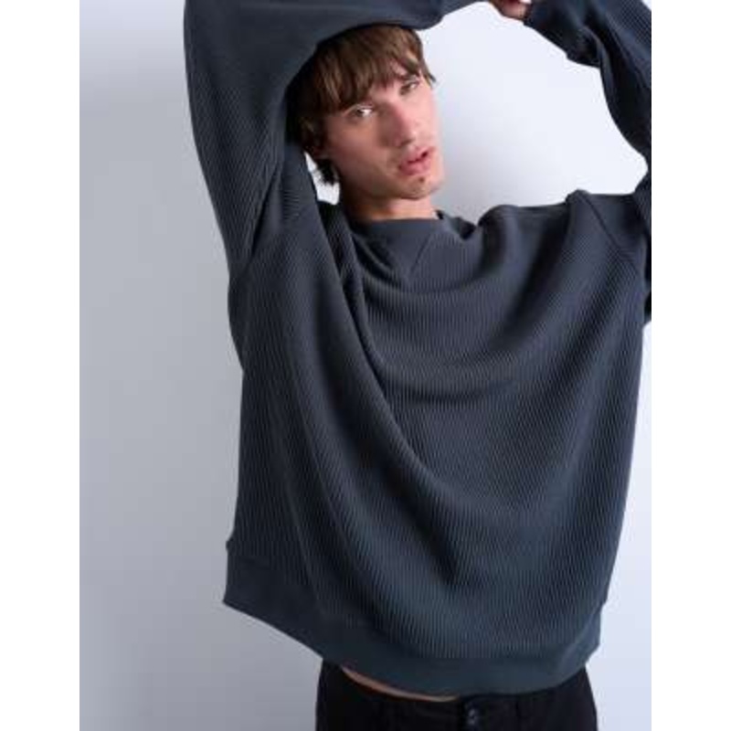 Topman oversized fit ottoman crew sweatshirt in charcoal