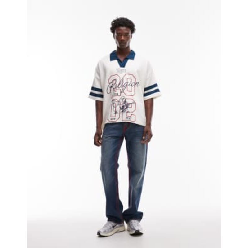 True Religion Billy super T red stitch flap pocket jeans in mid wash blue