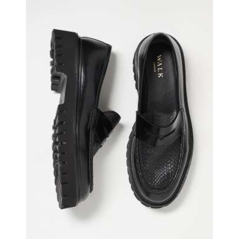 Walk London Hopper Saddle croc loafers in black