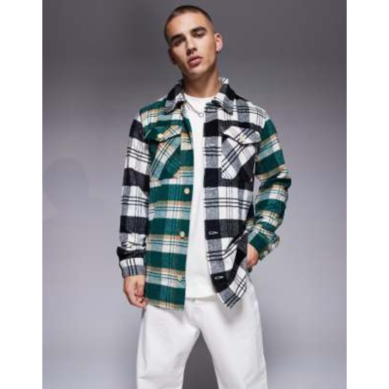 ADPT oversized heavy brushed check overshirt black & green
