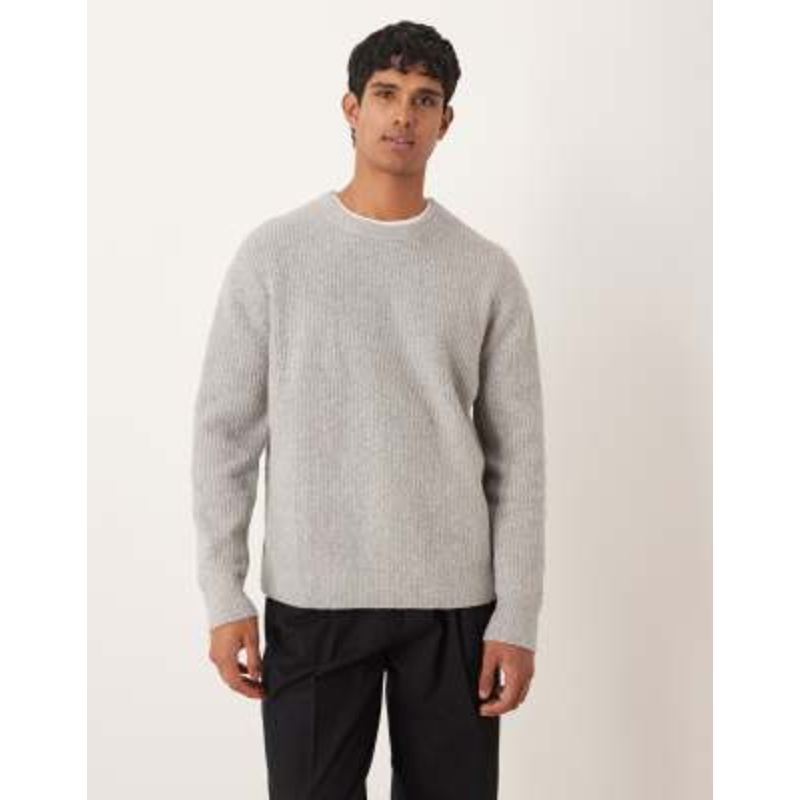 ARKET wide rib knit sweater in heather gray