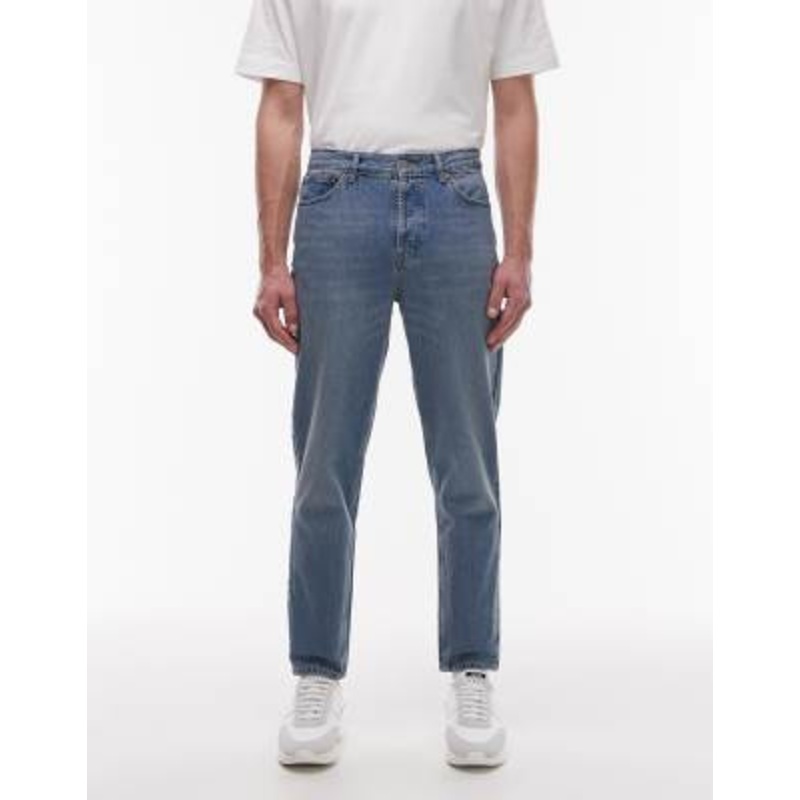 Topman rigid taper jean in mid wash