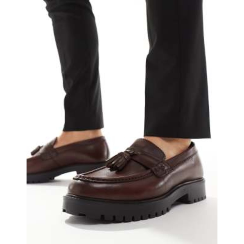 Walk London Sean tassel loafers in brown milled leather