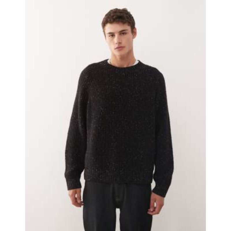 Weekday wool blend oversized sweater in black nep yarn