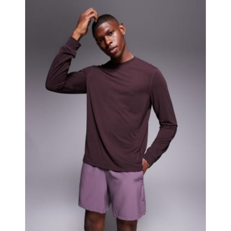 4505 quick dry performance jersey long sleeve training top in dark burgundy