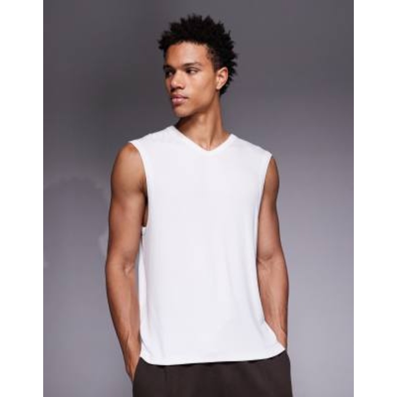 4505 Rest Day ultra soft modal ribbed slim fit v neck tank in white