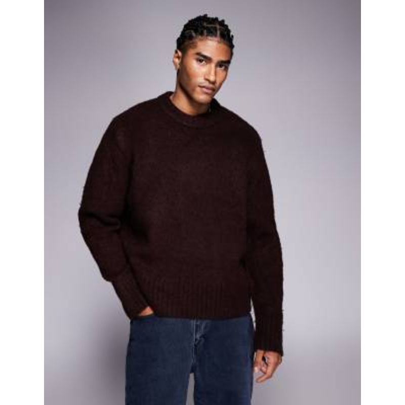 ADPT fluffy knit sweater in burgundy