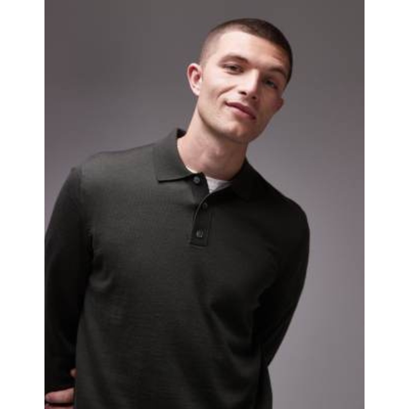 ARKET merino wool knitted long sleeve polo shirt in green
