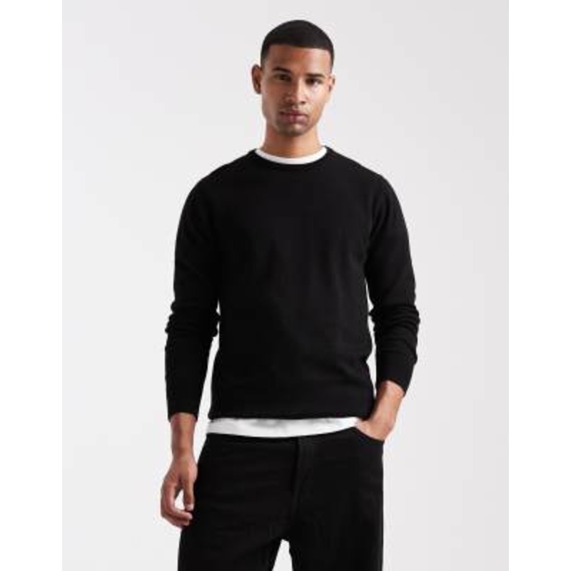 Brave Soul fine knit crew neck sweater in black