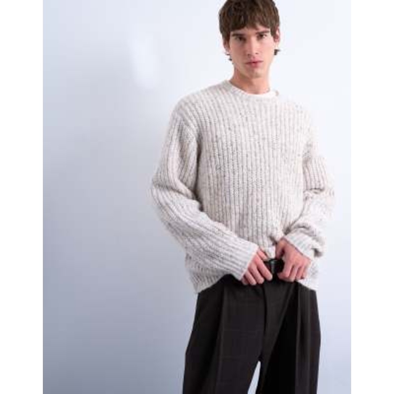 Topman relaxed fit knit sweater with nep in ecru