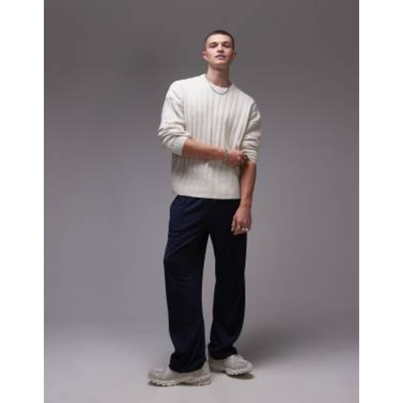 Topman relaxed fit ribbed sweater in ecru