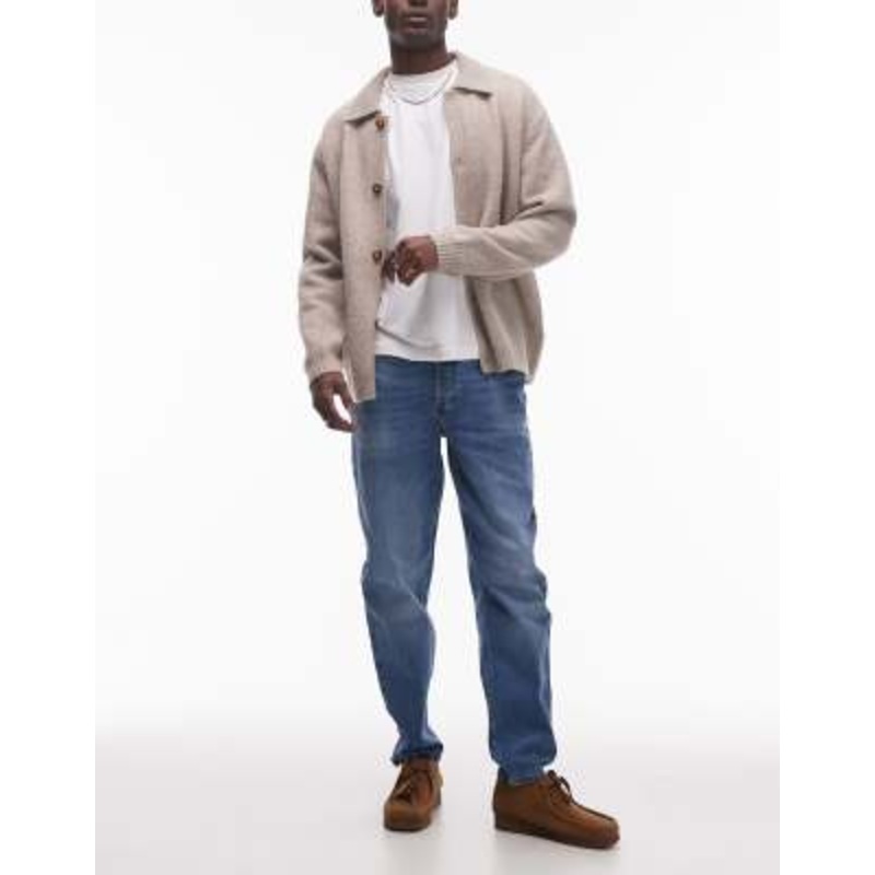 Topman stretch tapered jeans in mid wash blue