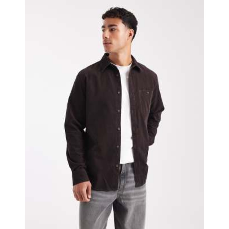 Wrangler long sleeve corduroy shirt in chocolate brown