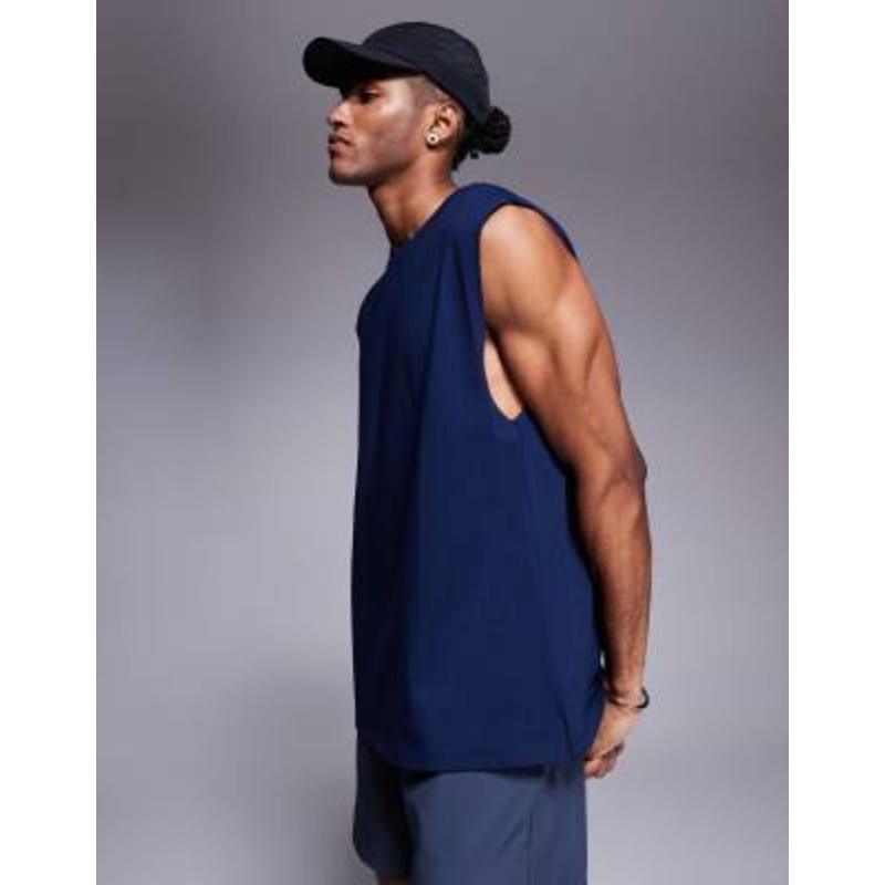 4505 Icon cotton oversized pump training tank with quick dry finish in navy