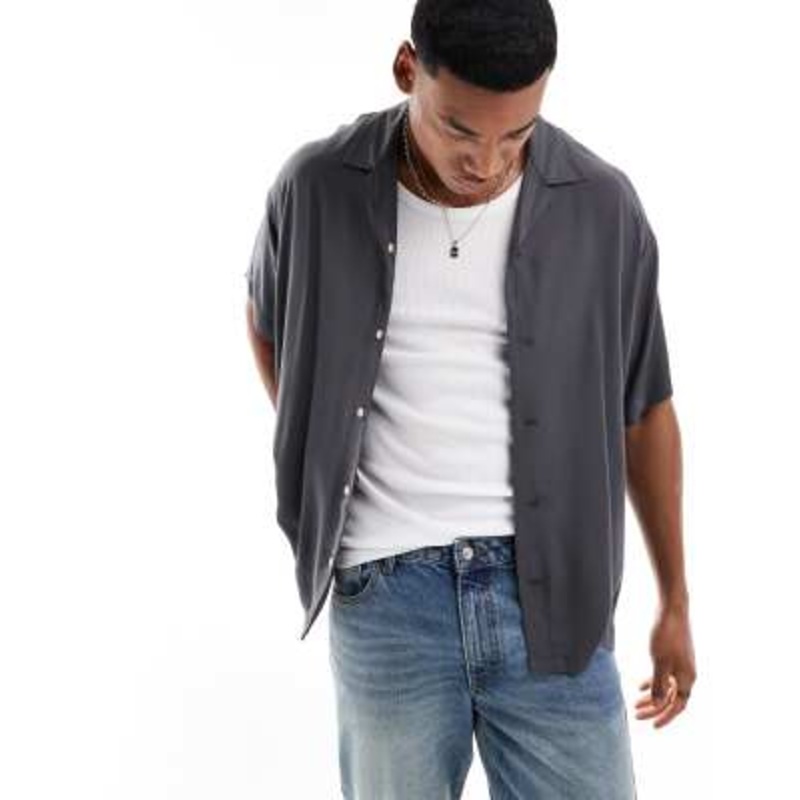 ADPT oversized revere collar shirt in gray