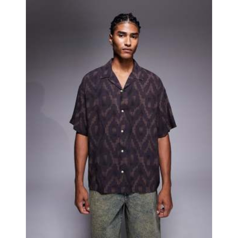 ADPT oversized shirt in brown geometric print