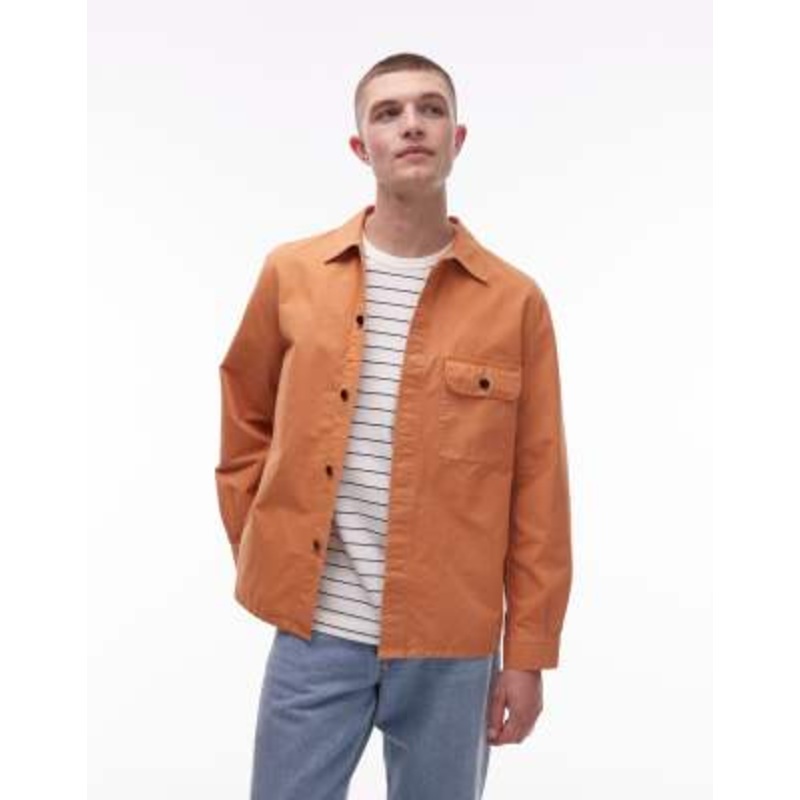 ARKET pure cotton relaxed fit utility overshirt in dark orange