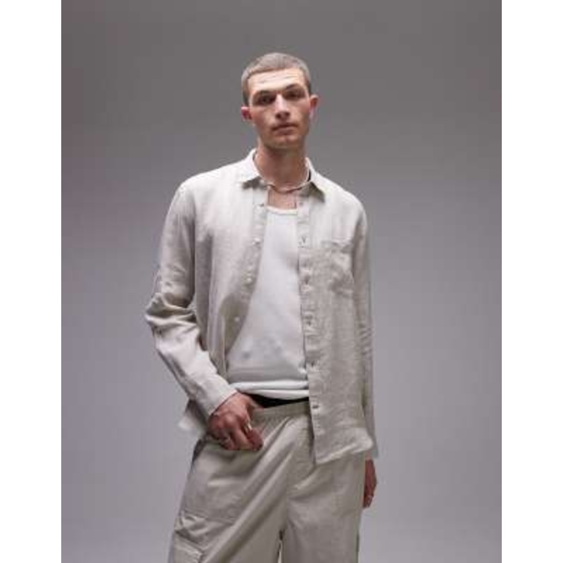 ARKET regular fit linen shirt in beige