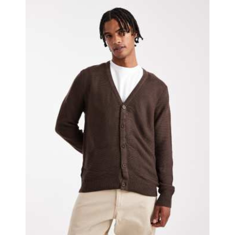 Brave Soul knit button down cardigan in chocolate brown