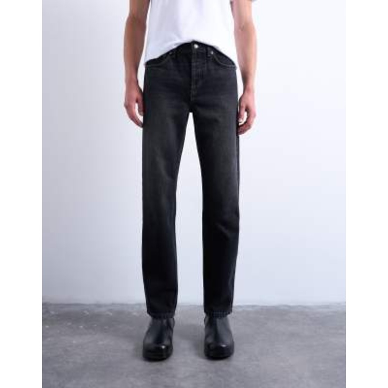 Topman rigid straight leg jeans in washed black