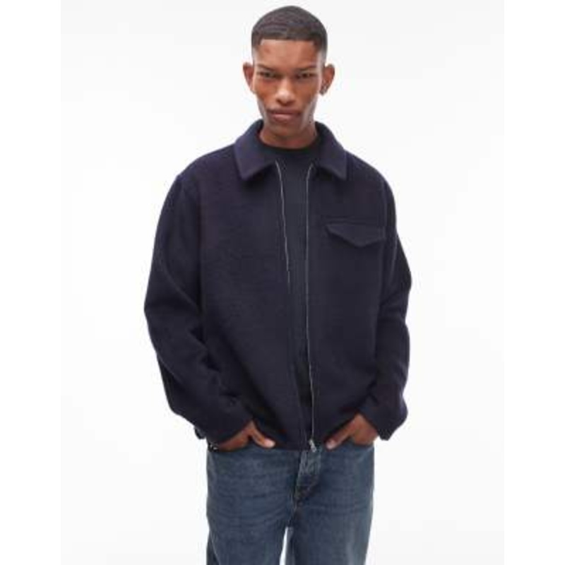 Topman wool look shacket in navy