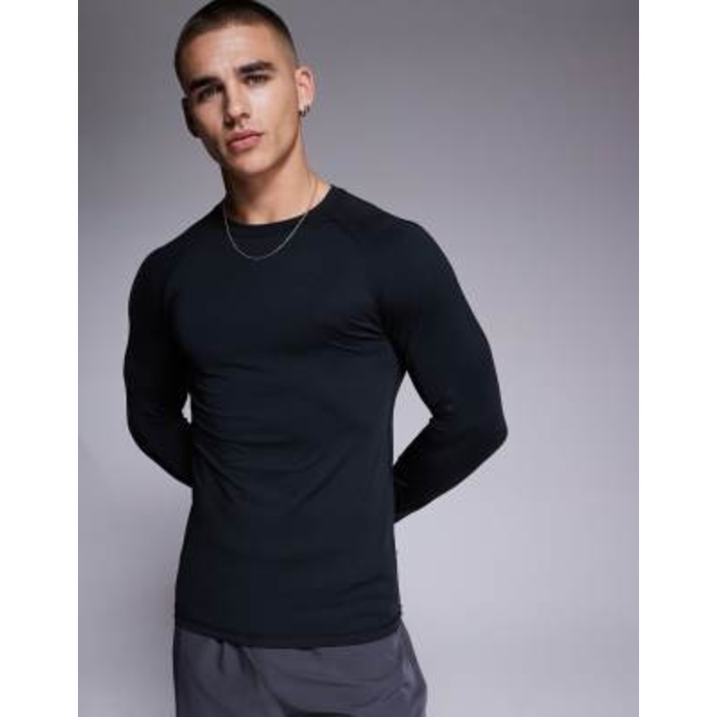 4505 Icon active quick dry muscle fit base layer training long sleeve top in black