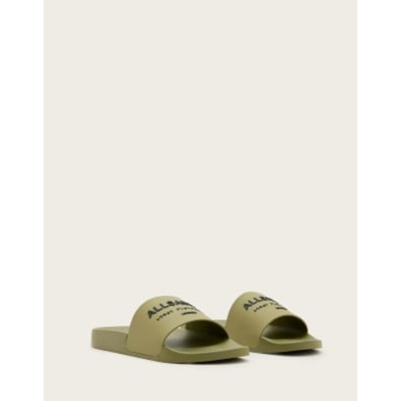 AllSaints Underground rubber slides in khaki