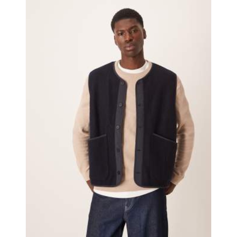 ARKET boiled wool tank top in navy blue with contrast edging