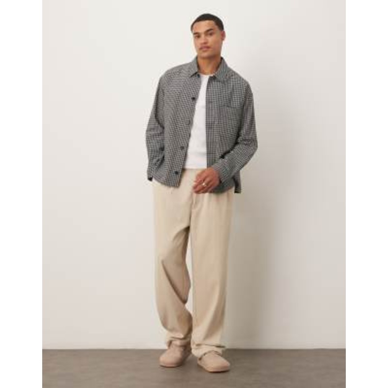 ARKET cotton rich seersucker relaxed overshirt in black and white check