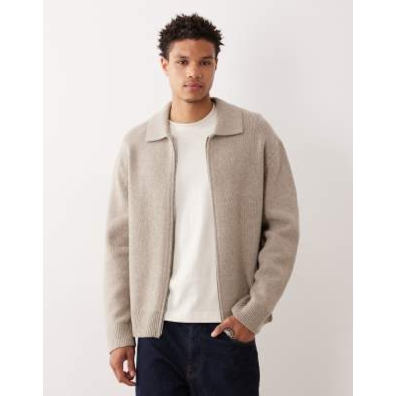 ARKET oversized cardigan with zip front in beige