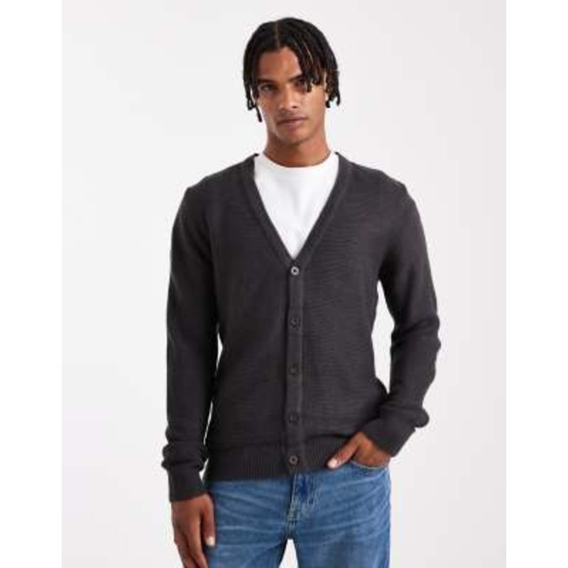 Brave Soul knit button down cardigan in dark gray