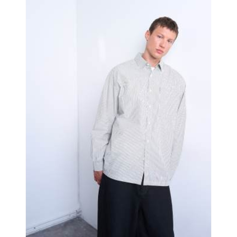 Topman oversized fit striped shirt in black & ecru